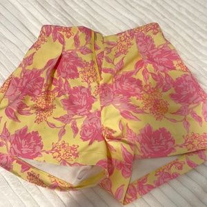 White Fox Yellow& Pink Floral high wasted shorts